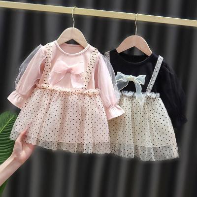 China COLORFUL Breathable Girls Dresses Princess Bow Dresses Baby Infants Kids Dot Polka Dot Outfits Long Sleeve for sale