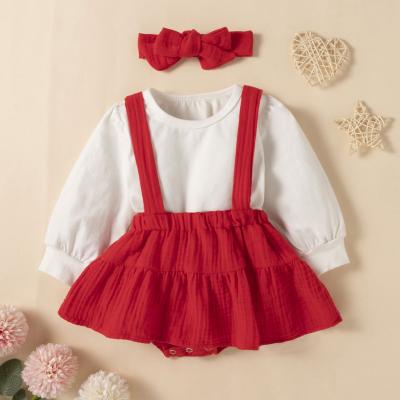 China Breathable COLORFUL Christmas Clothes Sets Kids Clothing Set Cotton White Tops Red Dress Clothing Set for sale