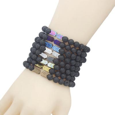 China Fashionable 8mm volcanic stone 10mm magnetite bracelet essential oil lava colorful electroplating treatment bracelet for sale