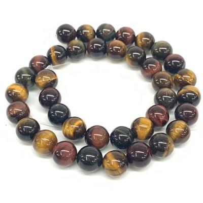 China Wholesale Trendy Beads Jewelry Supplies Red Yellow Blue Mixed Tiger Eye Stone Round Loose Beads for sale