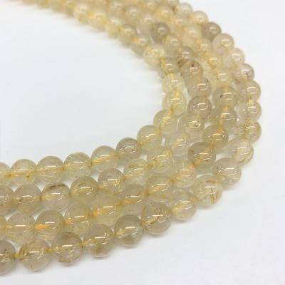 China Trendy Rutilated Natural Quartz Gold Grade A Grade 6mm 8mm 10mm Loose Gemstone Beads Strand DIY For Bracelet Necklace Jewelry Making for sale