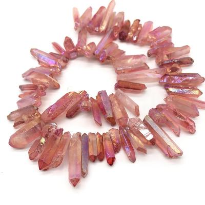 China Trendy Natural Crystal Point Raw Quartz Point Gemstone Beads Aura Crystal 3-5mmx15-25mm Tiny Gemstone Stick Graduated 15.5