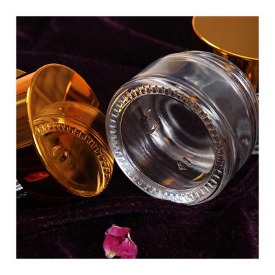 China Skin Care Cream New Mini Clear Glass Cream Round Cosmetic Jar With Gold Lid for sale