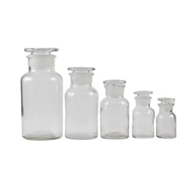 China Hot sale 30ml 60ml 125ml 250ml 500ml chemical clear color glass reagent bottle with glass cap for sale