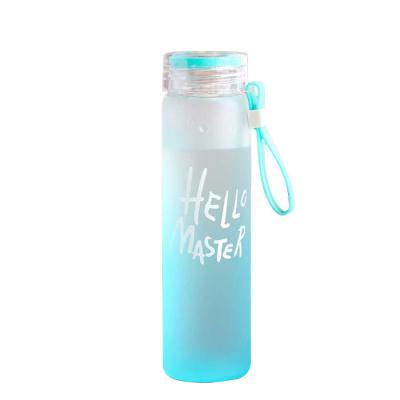 China Colorful Fashion Sports Gradient Letter Portable Glass Water Bottle for sale