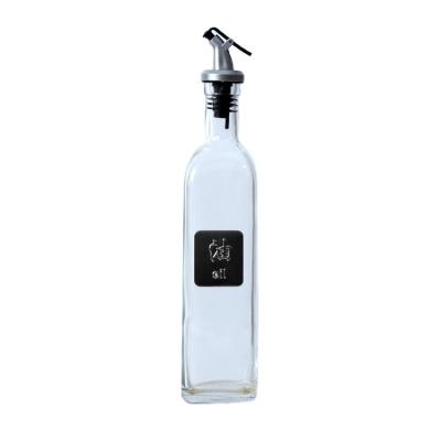 China Fashion 250ml 500ml viable clear square olive oil glass bottle with label fat and spice nipple glass bottles for sale