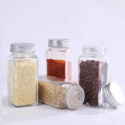 China Sustainable Square Glass Spice Storage Container Seasoning Bottles 4oz120ML Glass Spice Jar With Shake for sale