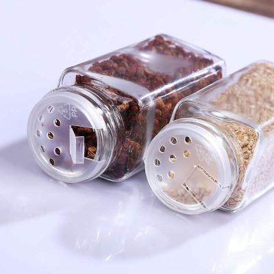 China Viable Sale Square Kitchen 4oz 120ml Storage Container Empty Glass Seasoning Bottles Pepper Spice Glass Jar With Shaker Metal Lids for sale