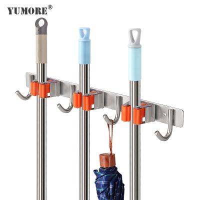 China Durable Heavy Duty Storage Rack Holder Hanger 304 Stainless Steel Wall Mount Broom Mop Holder for sale