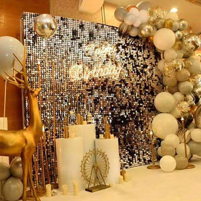 China Matte Gold Square Acrylic Manufacturers Glitter Iridescent Backdrop Tile Event Panel Shimmer Decoration Home Decor Signs Glitter Wall for sale