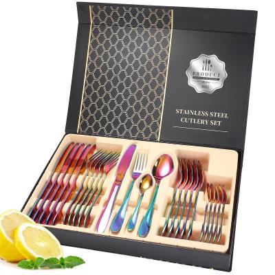 China Shardon Disposable Knife Spoon Fork Set 24 Pcs Stainless Steel Cutlery Sets And Flatware Set With Gift Box for sale