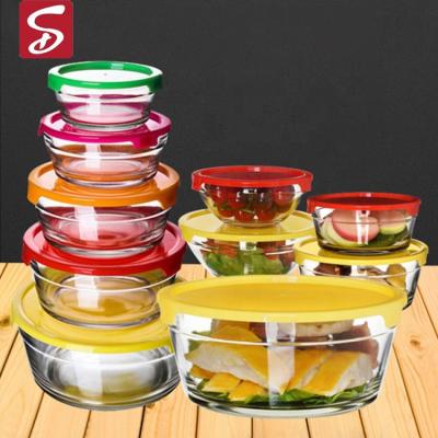 China Shardon Dish Bowl Microwave Glass Ice Cream Salad Cake Stand Viable Colorful White Mixing Bowl Serving Set With PP Lid for sale