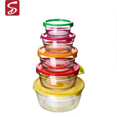 China 5pcs Sustainable Hot Selling Shardon Bowl Eco Friendly Round Home Decor Clear Heat Resistant With Lid Fruit Salad Food Glass Bowl Set for sale