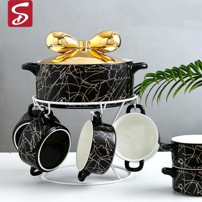 China Viable Gift Nordic Green Porcelain Style Factory Direct Selling Shardon Pot Bowl Basin Spoon White Black White Ceramic Set for sale