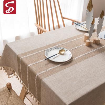 China Japan Style Shardon Modern Cotton Linen Tablecloths Solid Color Ready Made Rectangle Screened Dustproof Tablecloths For Dining Living Room for sale