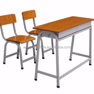 China Modern Cheap Double Student Table And Chair Strong School Table With Yellow Wooden Chair Table School Desk And Chair for sale