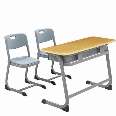 China Modern BLH School Press Mold Wooden Double Desk And Chair With Factory Price for sale