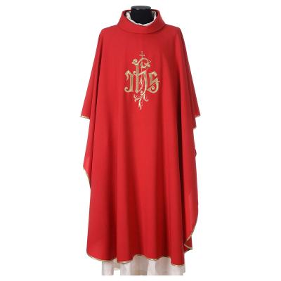 China Wholesale Red Jacquard fabric with gold embroidery chasuble Sonoro-Robe for sale