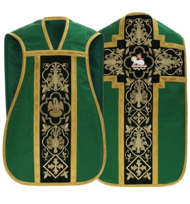 China 2023 Green Roman Chasuble Fiddleback Vestment Embroidery Customized Size Customized Size for sale