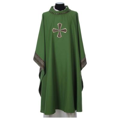 China New 2023 Polyester Green Matte With Gold Embroidery Father Priest Chasuble With Sonoro-Stole Robe for sale