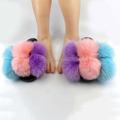 China Fashion Trend Designer Real Good Quality Shoe With Fur Sandal Fur Slides Fox Fur Mule Slippers With Custom Logo for sale