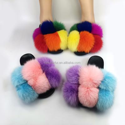 China New Fashion Trend Style Bedroom Indoor Fur Pom Pom Slippers For Household for sale