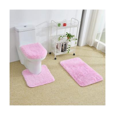 China Washable Bathroom Mats 3 Floor 3Pcs Bath Blanket Set Yellow And Blue 3 Piece Covers In 1 Three Fluffy Bathroom Covers Set Plush Cutout for sale