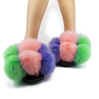 China Fashion Trend Designer Summer Beach Big Pom Pom Slides For Fashion Lady for sale