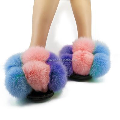 China Fashion Trend Color Fox Fur Ball Genuine Natural Slippers Made in China for sale