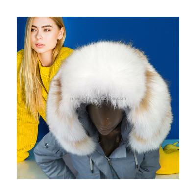 China Fashion Big Fur Collar Real Fur Hood Trim Real Fur Collars Trim for sale