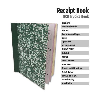 China Cheap Customizable Receipt Bill Book A5 NCR Carbonless Paper Invoice From China Factory Half Wholesale Price A4 A5 3ply 2ply 100P/Book 50gsm for sale