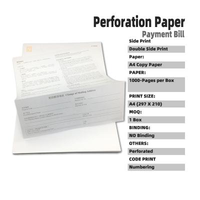 China paper & Cardboard Cheap Factory Price Customized Payment 297x210 1000p/Case Perforated A4 Copy Paper Bill Printing Service With Serial Code Number for sale