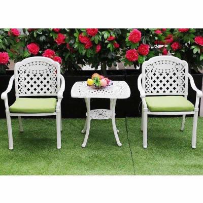 China Cozy Outdoor Garden Balcony Cast Aluminum Table And Chairs White Color High End Style for sale