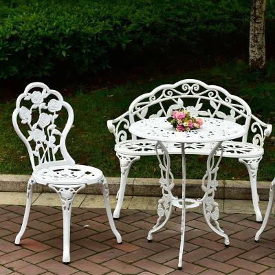 China Traditional Outdoor Balcony Cast Aluminum Garden Hanging Table And Chairs White Metal Color Feature for sale