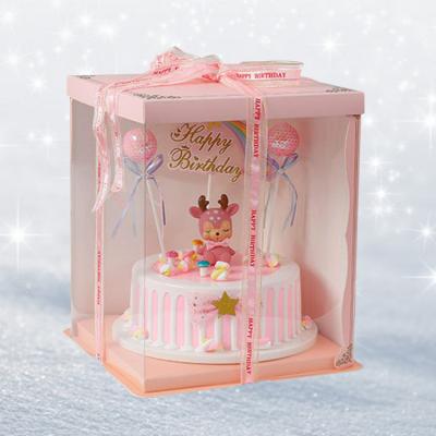 China High Quality Materials Food Grade Paper Recycled Packaging Square Cake Packing Box With Clear Window In Pink for sale