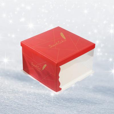 China Recycled Custom Half Square Print Logo Printing Luxury Materials Party Gift Box Window Birthday Large Clear Wedding Cake Box Transparent Red for sale