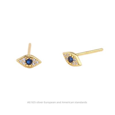 China 925 Sterling Silver Cute Wholesale Hot Selling Sapphire CZ Ear Stud Eye Shape Fashion Jewelry Blue Earrings for sale