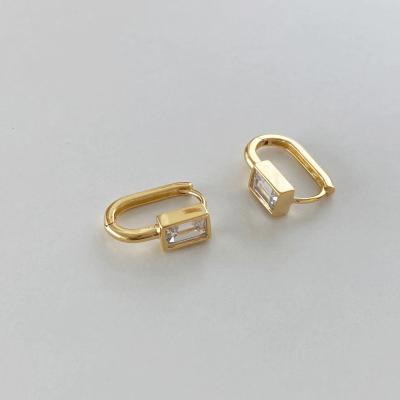 China INS TRENDY hot selling 925 sterling silver square huggie fine circle women jewelry cubic zirconia earrings for sale