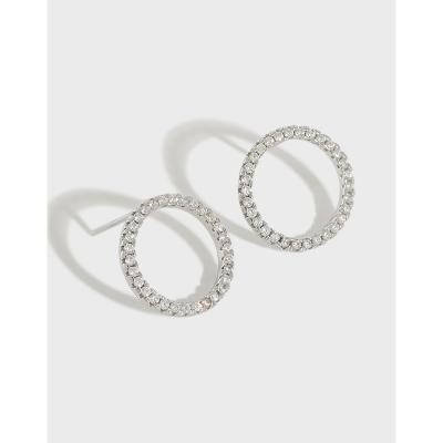 China 2023 CLASSIC 925 Sterling Silver Jewelry Minimalist Zircon Stone Circle Studded Earrings Women Luxury for sale