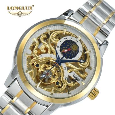 China Auto Date LONGLUX Fashion To Leisure Mens Watch Hollow-out Motion Fashion Sun Moon And Star Luminous Watch for sale