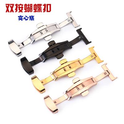 China Watch Accessories Stainless Steel Double Bow Buckle Watch Band Non-automatic High-grade Leather Stain 1 for sale