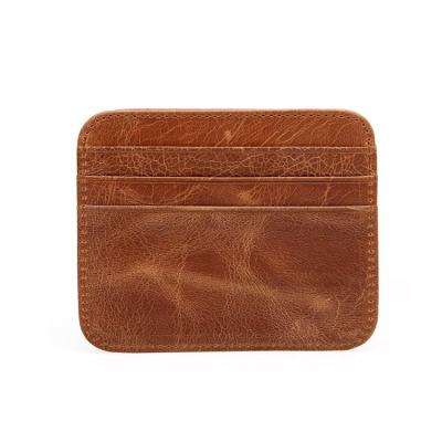 China Round Leather Vintage Corner Brown Crazy Horse Business Card Holder Driver's License Card Holder With RFID for sale