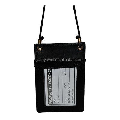 China Fashion Black Leather ID Card Holder with ID Window Neck Band and Business Card Holder for sale