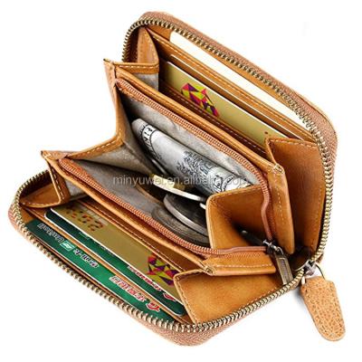 China Business Card Security Leather Card Holder Cash Pocket Wallet With Zipper for sale