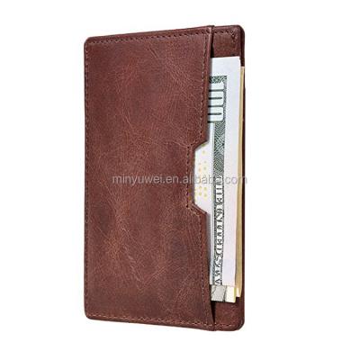 China Vintage Slim Thin Leather Card Cash Holder Wallet With Pull-Tag RFID for sale