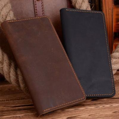 China Waterproof Long Vintage Crazy Horse Leather Men Wallet With Big Volume Card Slots for sale