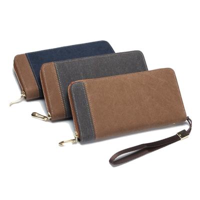 China Waterproof High Quality Men's Canvas Long Zipper Wallet With Credit Card Holder Purse for sale