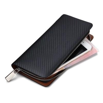 China Waterproof Men Genuine Carbon Fiber Clutches Luxury Designer Male Long Wallets Black Purse for sale