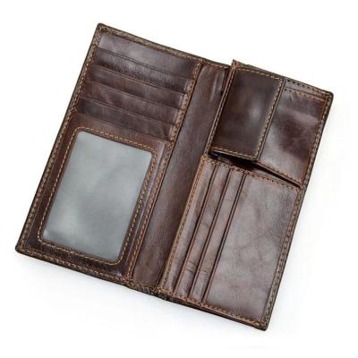 China High Quality Coffee Men's Wallet RFID Leather Wallet Retro Slim Oil Wax Leather For Men for sale