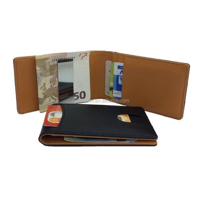 China Fashion Real Leather Wallet With Stainless Steel Money Clip Credit Card Holder Leather Money Clip Wholesale for sale